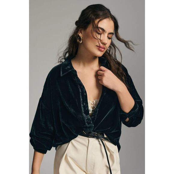 Favorite Daughter The Velvet Ex-Boyfriend Button-Down Shirt in Black - Picture 4 of 10